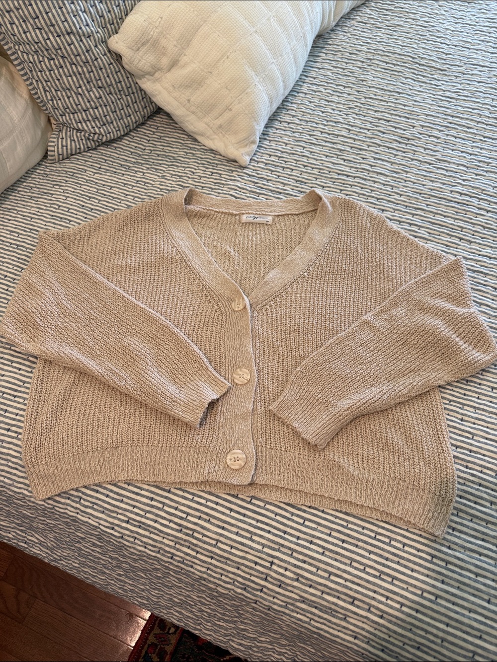 Carly Jean Los Angeles Taupe V-Neck Button Cardigan